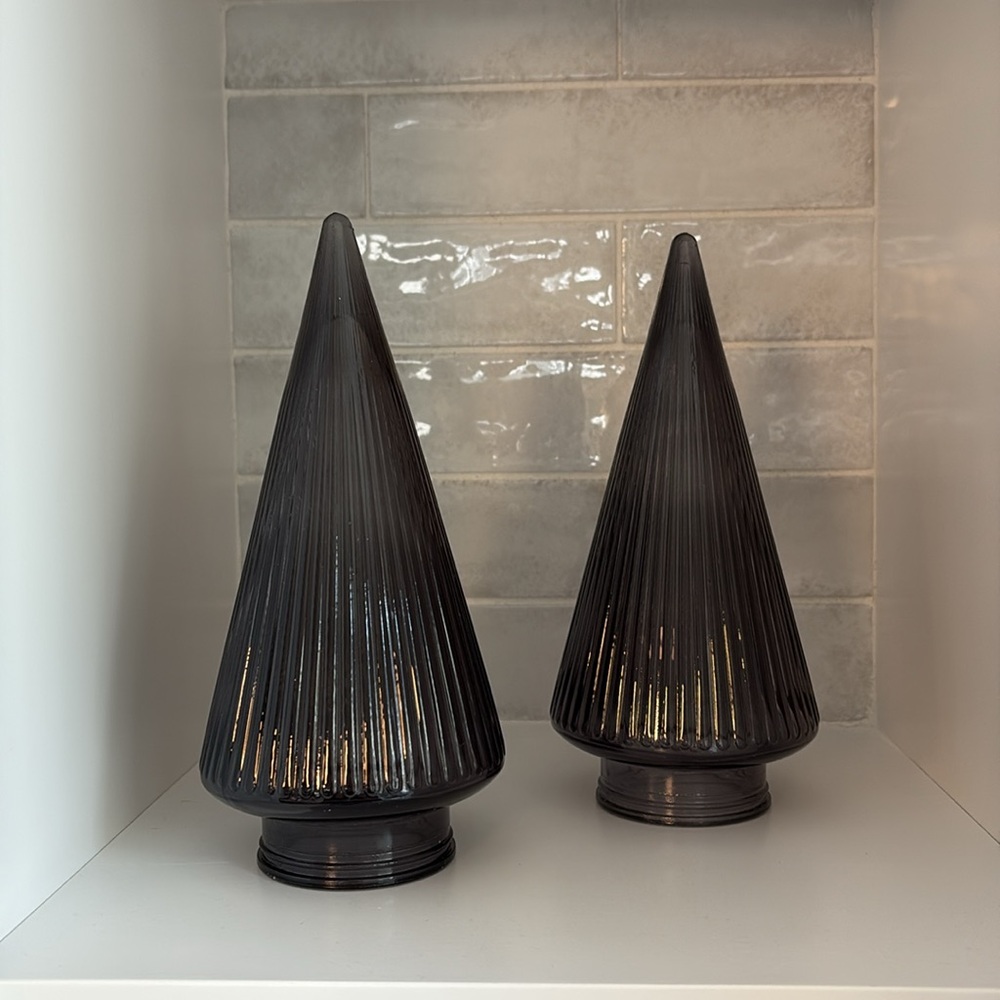 - Target Bullseye Christmas Black Smoke Glass Trees- set of 2